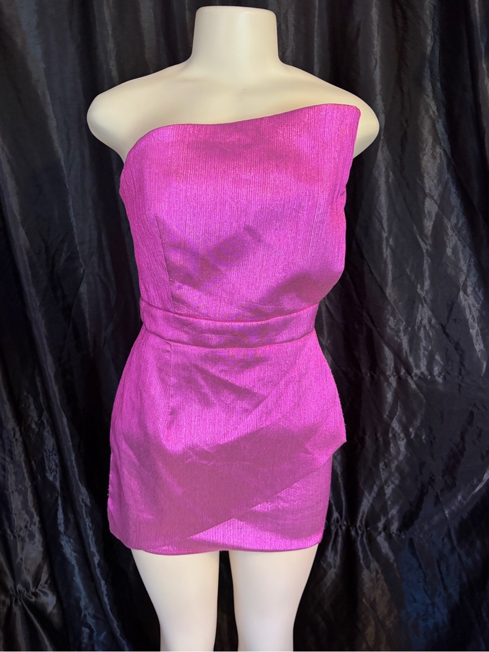 Black Halo Strapless Hot Pink Metallic Mini Dress